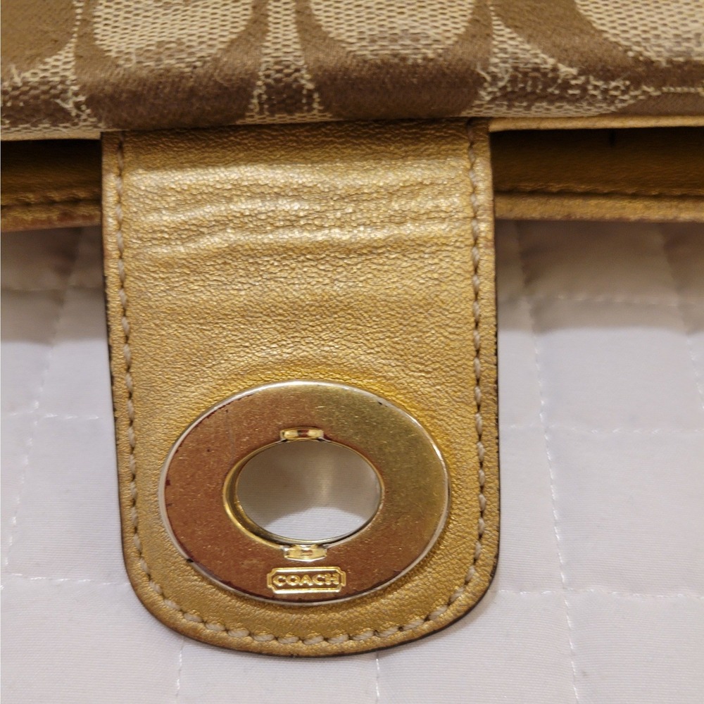 VTG Coach Signature‎ C Turnlock Envelope Wallet Khaki Brown Canvas Gold Trim Hot - Picture 8 of 16